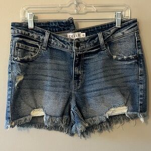Cello Distressed Blue Jean Shorts With Uneven Waistbad
